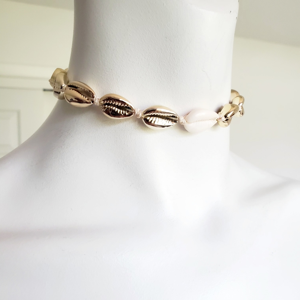 Boho Cowrie Shell Choker Strand Necklace Gold - Picture 5 of 11